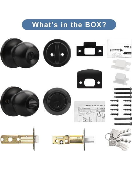 Cerradura de Puerta Exterior Knobonly con Llave Negra Mate