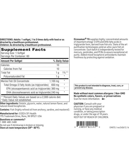 Klaire Labs Eicosamax Aceite de Pescado Omega-3 60 Cápsulas
