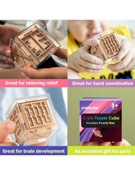 Cubo de Rompecabezas Antiestrés CHEROSIN 6 Caras Madera 5.84cm