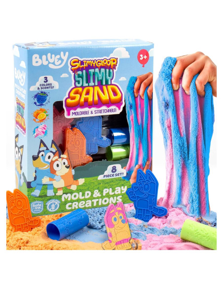 Arena Slimy Bluey 425g Aromatizada - Juego Sensorial 8 Piezas