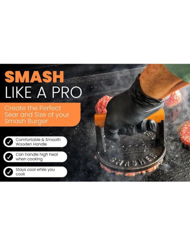 Aplastador de Hamburguesas Hierro Fundido Pre-Sazonado 14.8 cm
