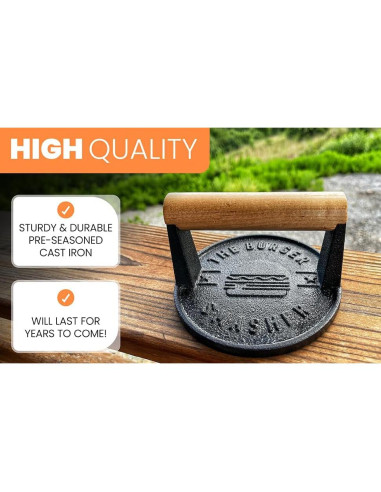 Aplastador de Hamburguesas Hierro Fundido Pre-Sazonado 14.8 cm