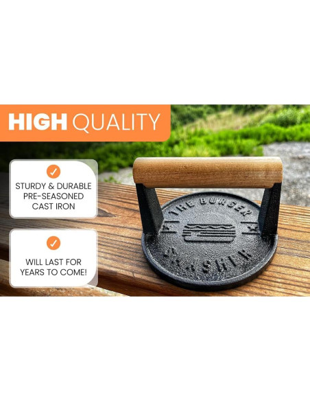 Aplastador de Hamburguesas Hierro Fundido Pre-Sazonado 14.8 cm
