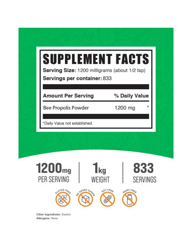 Polvo de Propóleos de Abeja BulkSupplements 1kg - Suplemento Natural