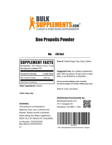 Polvo de Propóleos de Abeja BulkSupplements 1kg - Suplemento Natural