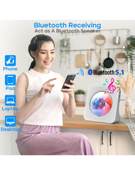 Reproductor de CD Bluetooth ROADOM KC-806 con Altavoces y FM