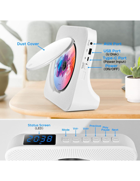 Reproductor de CD Bluetooth ROADOM KC-806 con Altavoces y FM