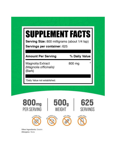 Extracto de Corteza de Magnolia BulkSupplements 500g - Sin Gluten