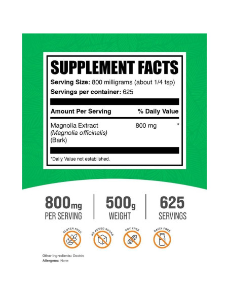 Extracto de Corteza de Magnolia BulkSupplements 500g - Sin Gluten