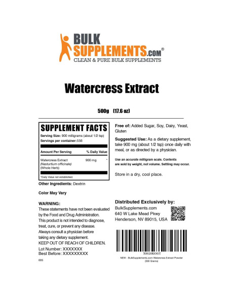 Extracto de Berro en Polvo BulkSupplements 500g - Sin Gluten