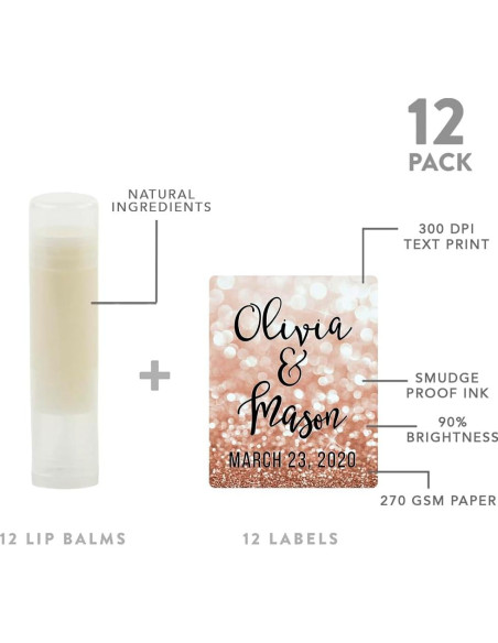 Bálsamo Labial Personalizado Andaz Press - 12 Piezas Oro Rosa