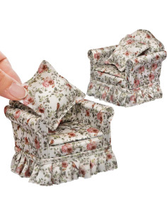 Muebles Miniatura iLAND Sofá Plisado Rosa y Pájaros 2 Pcs 2