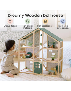 Casa de Muñecas de Madera Tiny Land 6 Habitaciones Verde 2