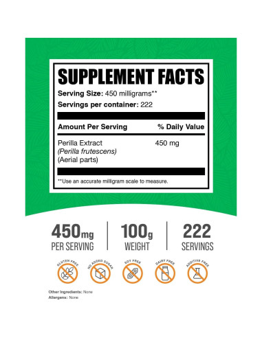 Polvo de Extracto de Perilla BulkSupplements 100g Vegano Sin Gluten