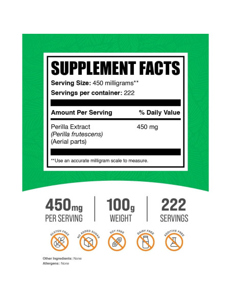 Polvo de Extracto de Perilla BulkSupplements 100g Vegano Sin Gluten