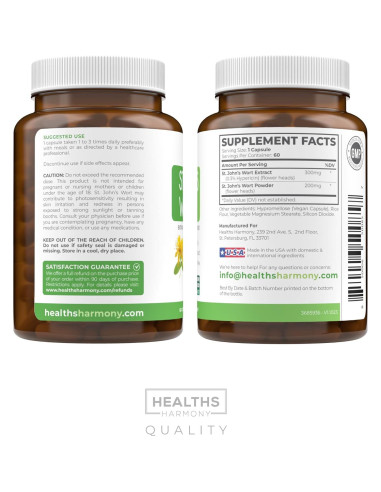 Hierba de San Juan Healths Harmony 60 Cápsulas 500mg Sin OGM