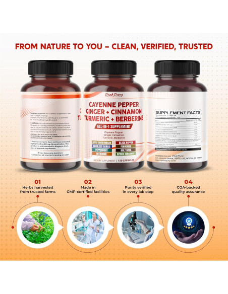 Pimienta de Cayena PeakPury 150 Cápsulas - Suplemento Digestivo