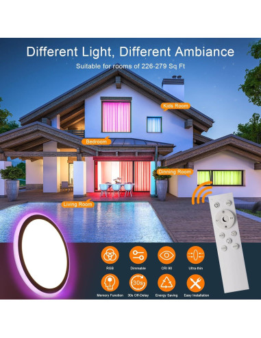 Lámpara de Techo LED Empotrada Marfete 30W RGB 33cm Control Remoto