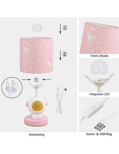 Lámpara de Mesa LED Astronauta Lampwell Rosa USB 33.2cm