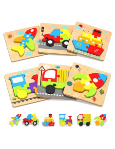 Rompecabezas de Madera Montessori Yetonamr 6 Piezas Vehículos