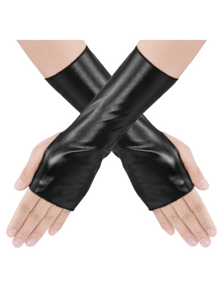 Guantes Metálicos Brillantes Sin Dedos OBMWANG para Mujeres