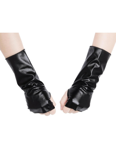 Guantes Metálicos Brillantes Sin Dedos OBMWANG para Mujeres