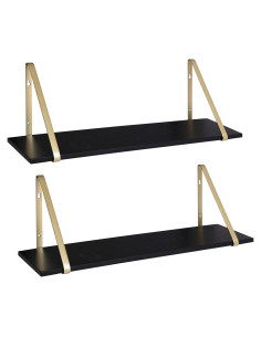 Estantes de Madera Negra Kate y Laurel Soloman, Juego de 2