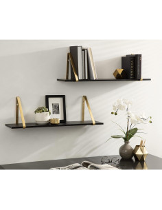 Estantes de Madera Negra Kate y Laurel Soloman, Juego de 2 2