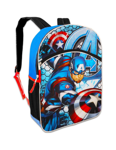 Mochila Escolar Capitán América 40.64 cm + Botella y Tatuajes