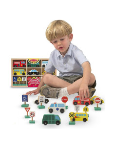 Juego de 6 Vehículos de Madera y 9 Señales de Tráfico Melissa & Doug