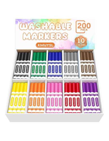 Marcadores Lavables KMUYSL 200 Unidades 10 Colores Variados