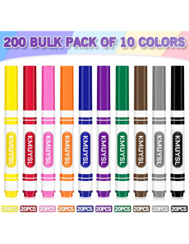 Marcadores Lavables KMUYSL 200 Unidades 10 Colores Variados