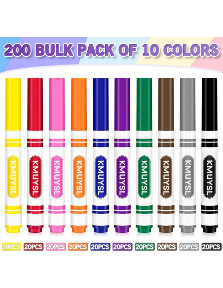 Marcadores Lavables KMUYSL 200 Unidades 10 Colores Variados