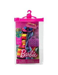 Conjunto de Moda Barbie con Vestido Rayado y Accesorios