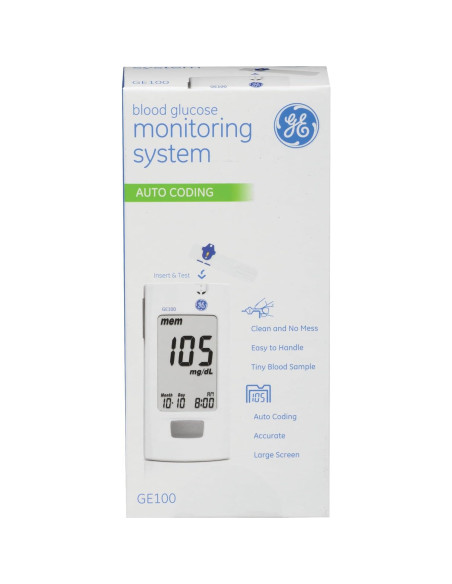 Medidor de Glucosa en Sangre GE100 - Pantalla Grande, Resultados Rápidos