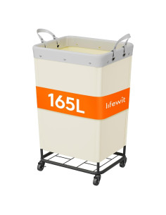 Cesta de Ropa Rodante Lifewit 165L Blanca con Ruedas