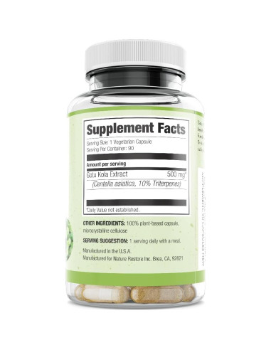 Suplemento Gotu Kola Nature Restore 90 Cápsulas 500mg Vegano