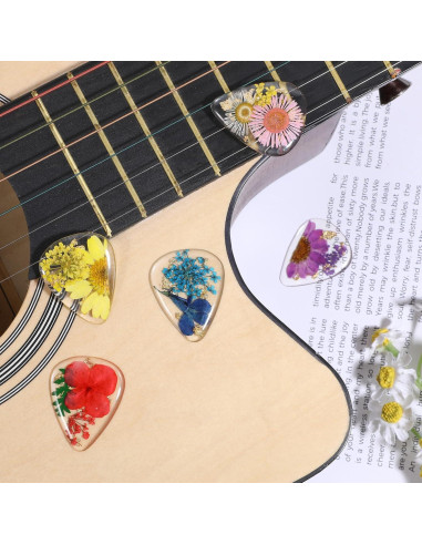 5 Piezas Púas de Guitarra Florales de Resina Coloridas