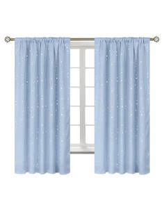 Cortinas Opacas BGment 2 Paneles 42x63 cm Azul Bebé Estrellas