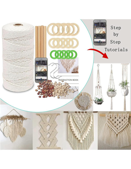 Kit de Macramé LECZIVOEN 109 Yards 3mm Algodón Natural DIY