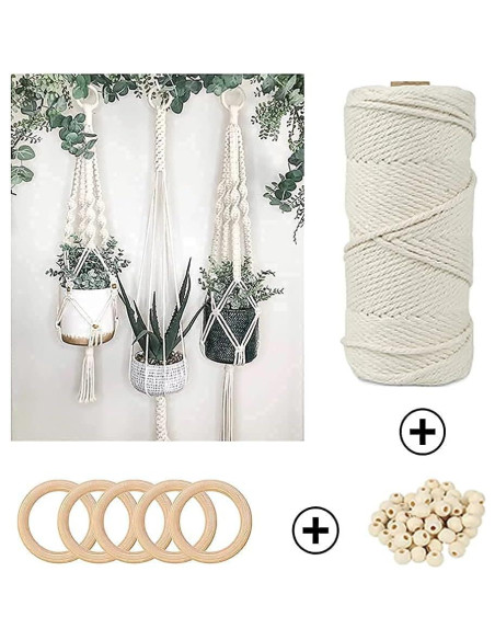 Kit de Macramé LECZIVOEN 109 Yards 3mm Algodón Natural DIY
