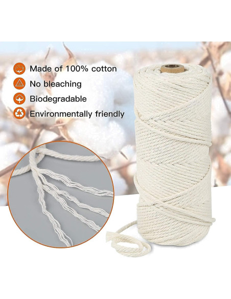Kit de Macramé LECZIVOEN 109 Yards 3mm Algodón Natural DIY