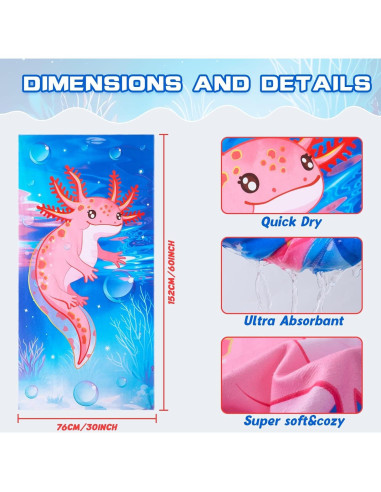 Toalla de Playa WERNNSAI Axolote 76.2x152.4 cm Ultra Absorbente