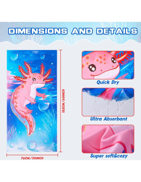 Toalla de Playa WERNNSAI Axolote 76.2x152.4 cm Ultra Absorbente