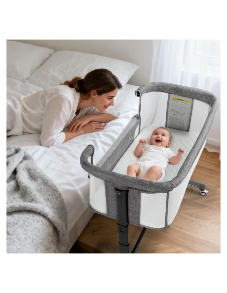 Cuna Kinder King Plegable para Bebés con Ruedas y Colchón Gris