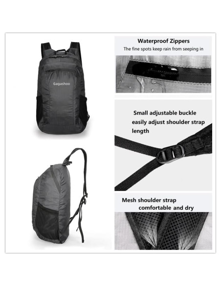 Mochila Plegable Gagashoo 15L Impermeable Negra para Senderismo