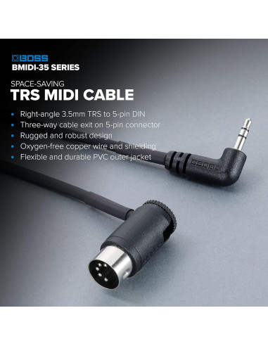 Cable MIDI BOSS BMIDI-1-35 30 cm TRS 3.5 mm a DIN 5 pines