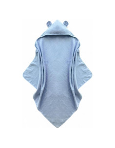 Poncho Toalla Odaaa Algodón Orgánico 84cm con Capucha Oso Azul