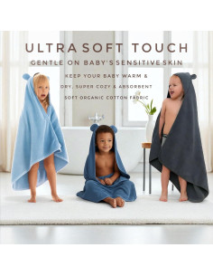 Poncho Toalla Odaaa Algodón Orgánico 84cm con Capucha Oso Azul 2