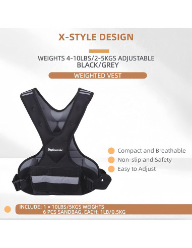 Chaleco con peso ajustable Stepfowarder 1.8-4.5kg para entrenamiento